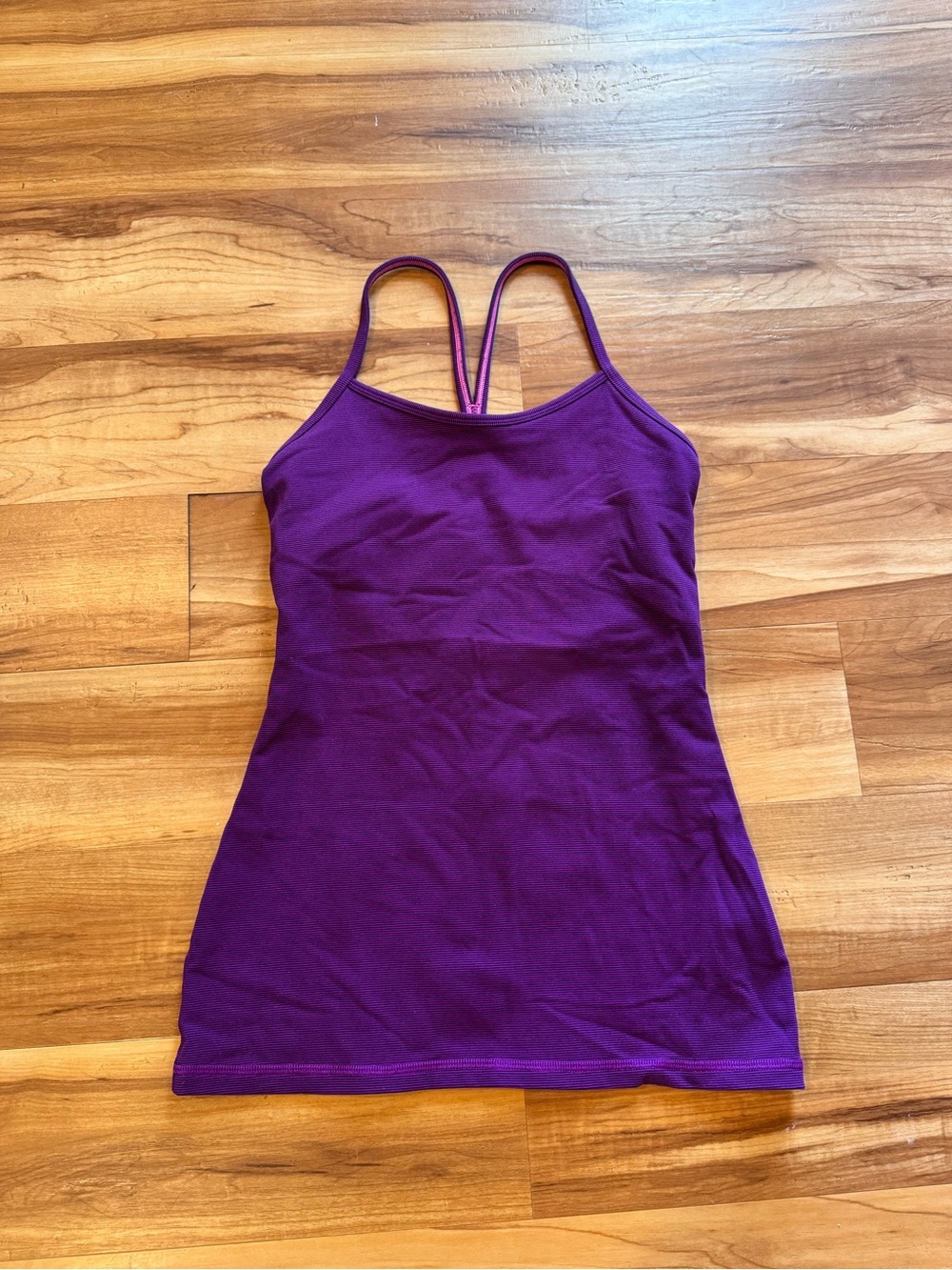 Lululemon Power Y Tank Top Purple Pink Stripe Built-In Bra Size 4 NWOT